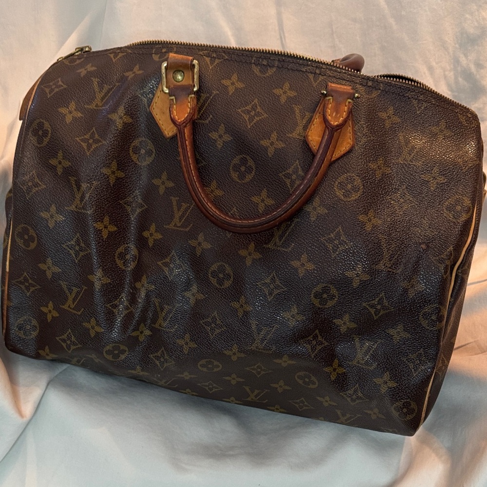Vintage Louis Vuitton Monogram Canvas speedy 35 Dark Brown/Gold Trim